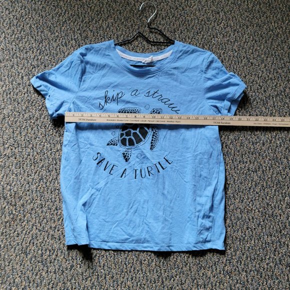 Blue Skip a Straw, Save a Turtle  Graphic Tee by Join the Revolution Size Medium - Picture 12 of 12